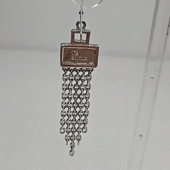 Lia Sophia Statement Earrings with Gray Rectangle & Silver Chain Link Dangles - Picture 12 of 13